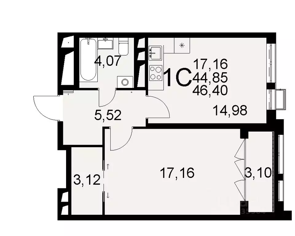 1-к кв. Тульская область, Тула Путейская ул., 11 (44.85 м) - Фото 0