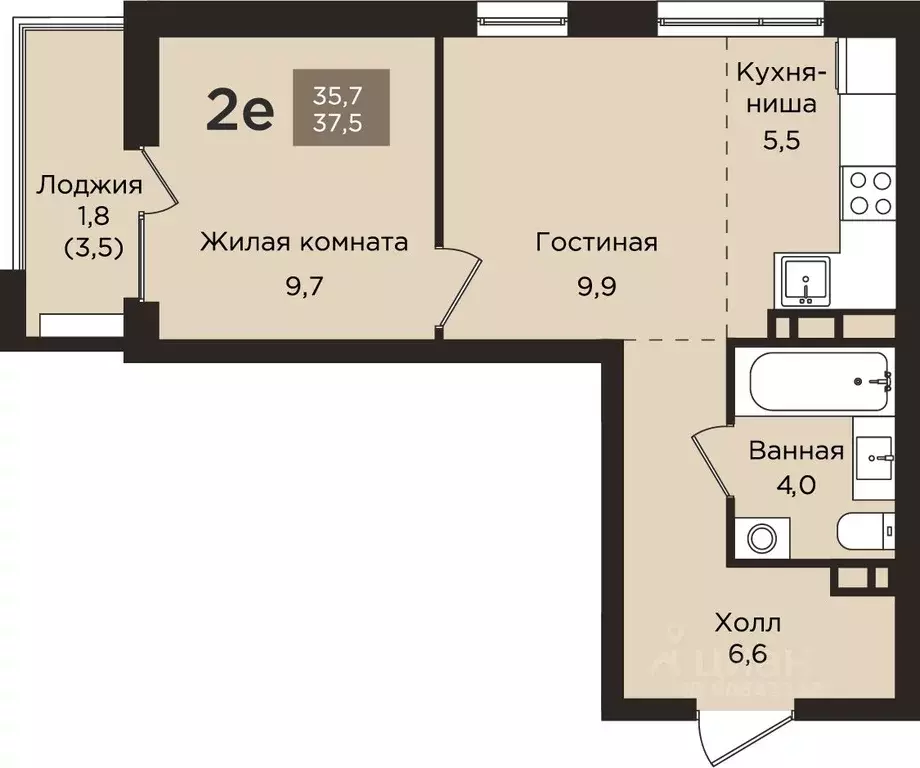 2-к кв. Пермский край, Пермь ул. Капитана Гастелло, 21 (37.5 м) - Фото 1