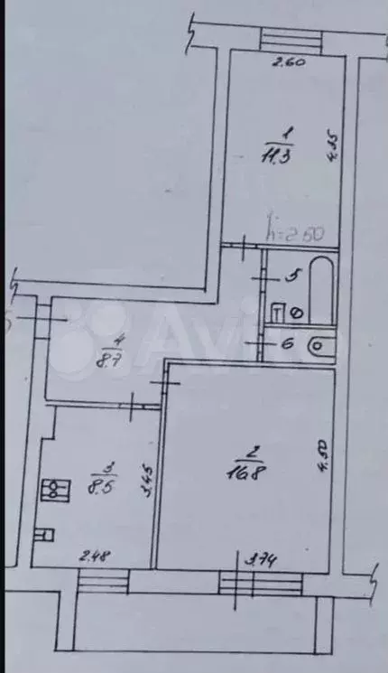 2-к. квартира, 47,3 м, 3/5 эт. - Фото 0