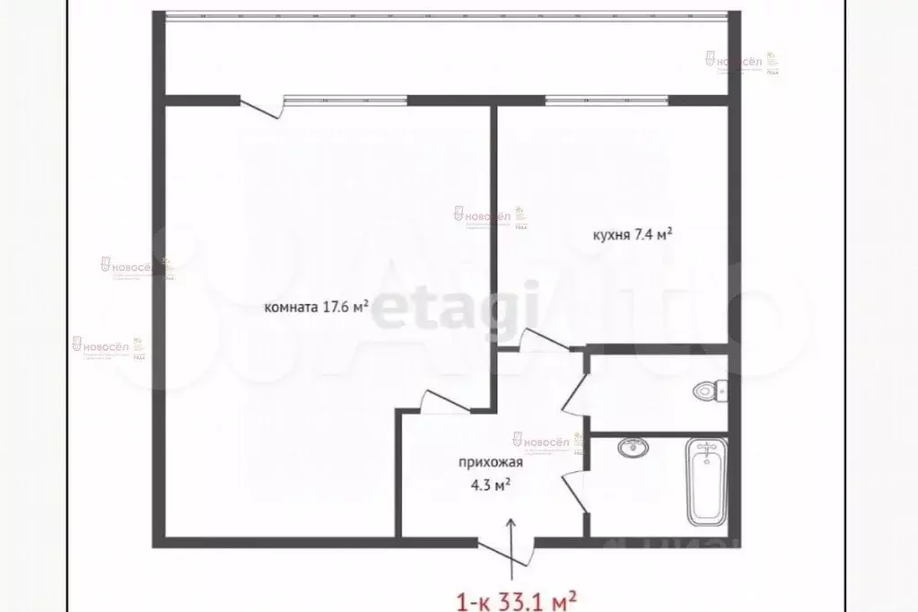 1-к. квартира, 33 м, 9/9 эт. - Фото 0