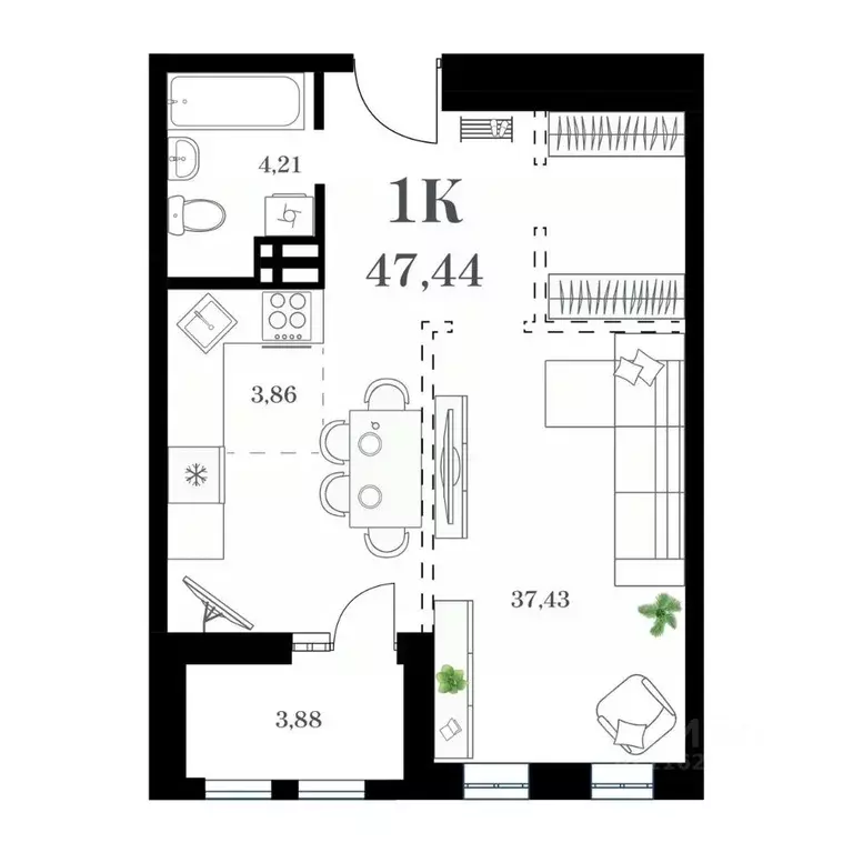 1-к кв. Приморский край, Владивосток ул. Леонова, 54 (47.44 м) - Фото 0