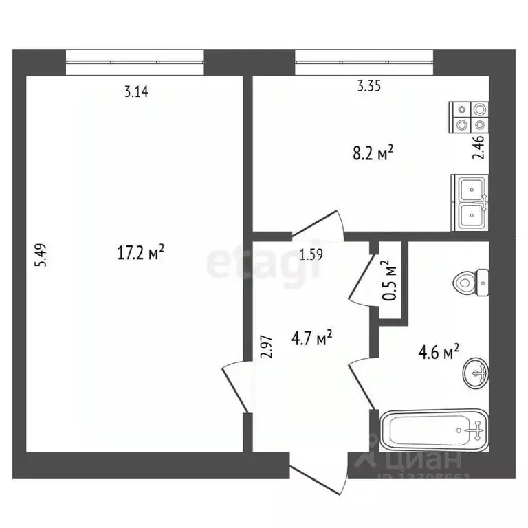 1-к кв. Томская область, Северск Коммунистический просп., 38 (35.2 м) - Фото 2