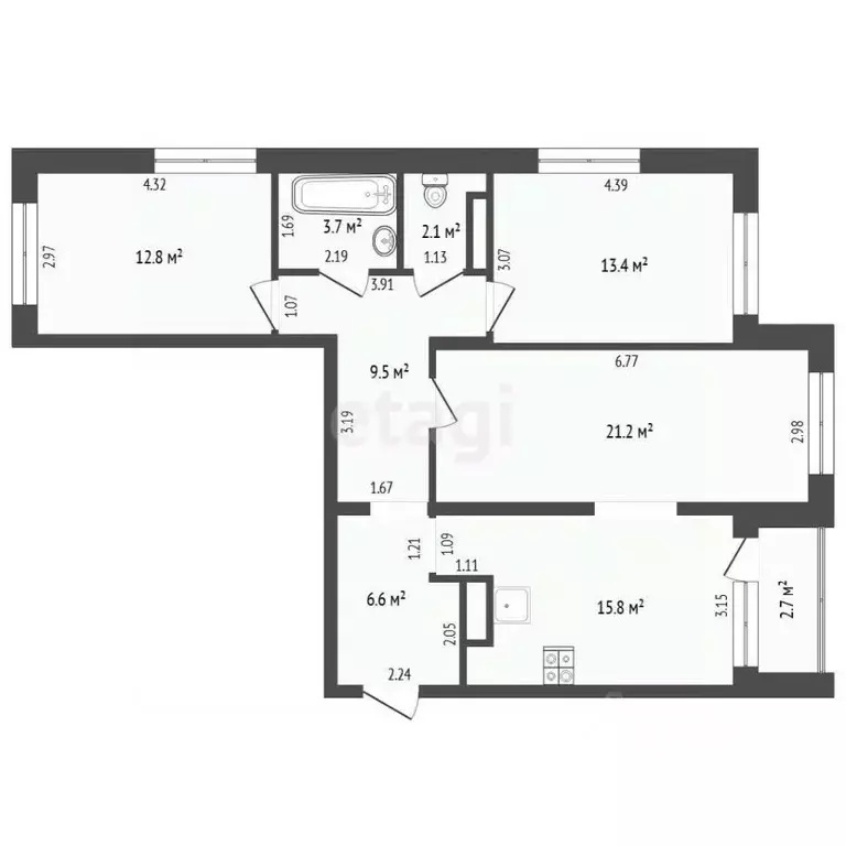 3-к кв. Тюменская область, Тюмень ул. Пожарных и Спасателей, 14 (84.7 ... - Фото 2