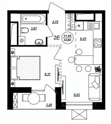 2-к кв. Хабаровский край, Хабаровск ул. Демьяна Бедного (32.66 м) - Фото 1