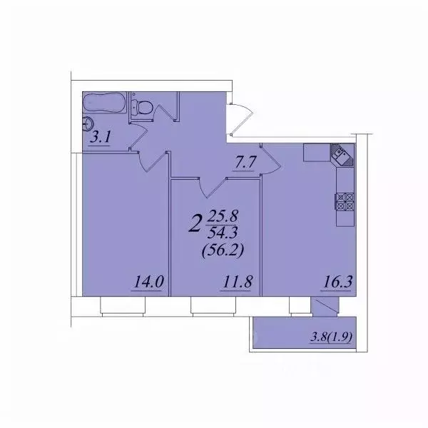2-к кв. Вологодская область, Вологда ул. Новаторов (56.2 м) - Фото 1