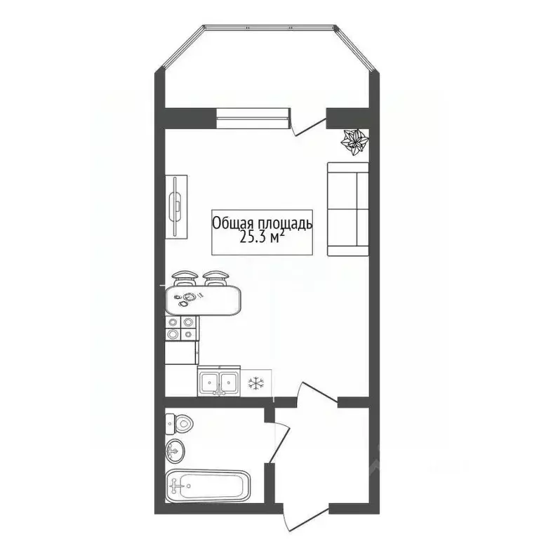 Студия Новосибирская область, Новосибирск Горский мкр, 69/1 (25.3 м) - Фото 1