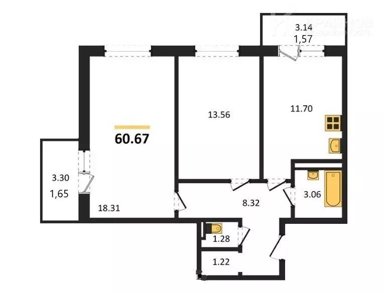 2-комнатная квартира: Воронеж, Острогожская улица, 156/2 (60.67 м) - Фото 1