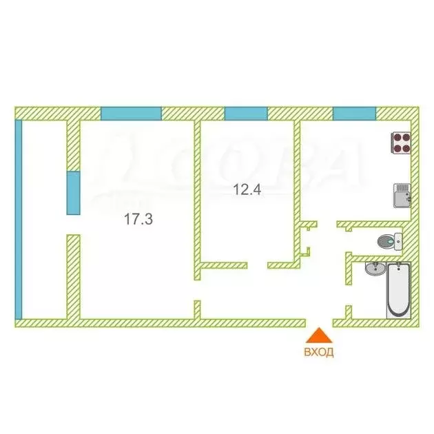 2-комнатная квартира: Тюмень, улица Николая Фёдорова, 1 (49.9 м) - Фото 2