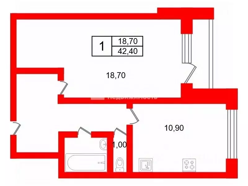 1-к кв. Санкт-Петербург ул. Пограничника Гарькавого, 40к6 (42.4 м) - Фото 1
