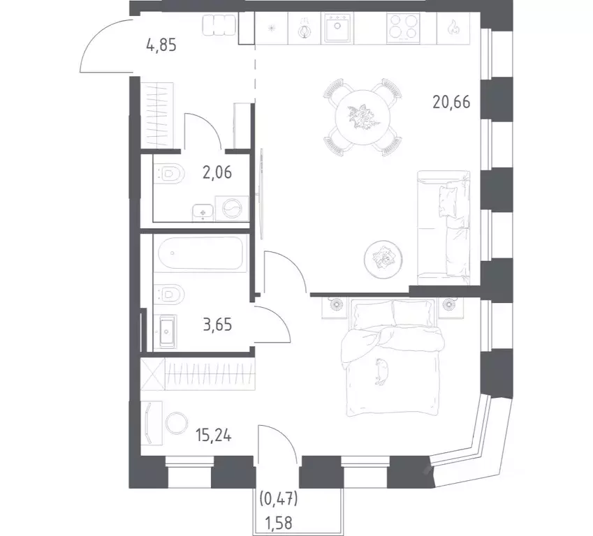 1-к кв. Татарстан, Казань Зилант Премьер жилой комплекс (46.93 м) - Фото 1