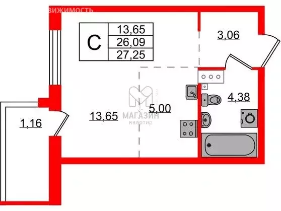 Квартира-студия: Сестрорецк, Авиационная улица, 5к2 (26.3 м) - Фото 1