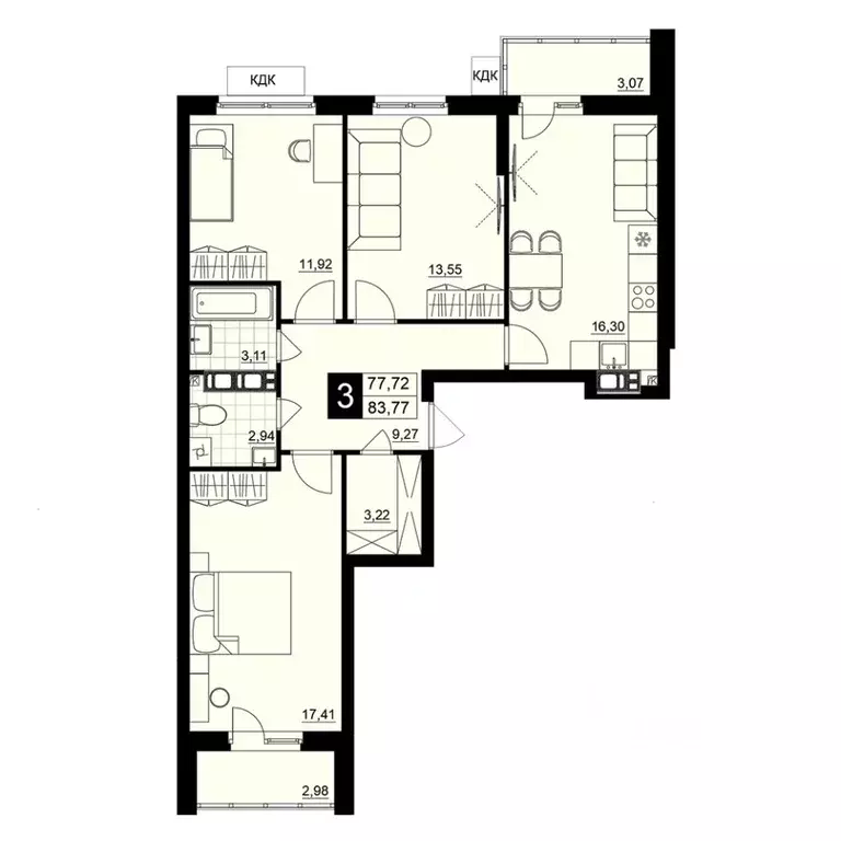 3-к кв. Самарская область, Самара АмГрад жилой комплекс (80.75 м) - Фото 1