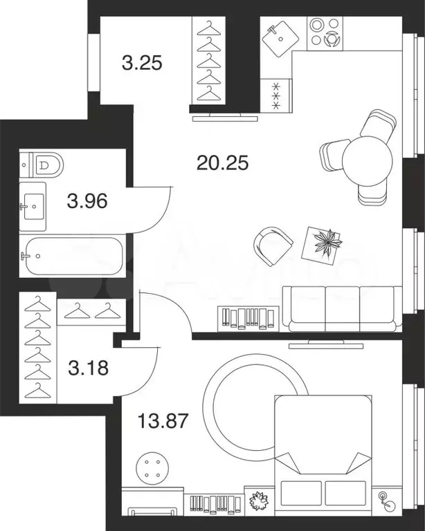 1-к. квартира, 44,5 м, 13/25 эт. - Фото 0