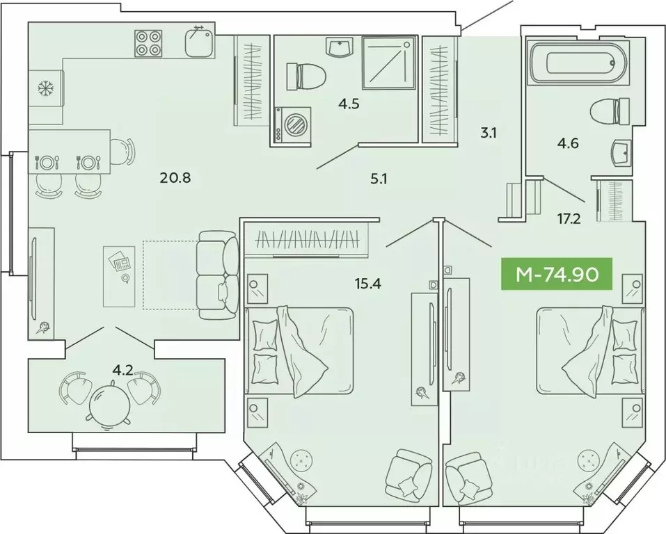 2-к кв. Ивановская область, Иваново Базисная ул. (74.9 м) - Фото 1
