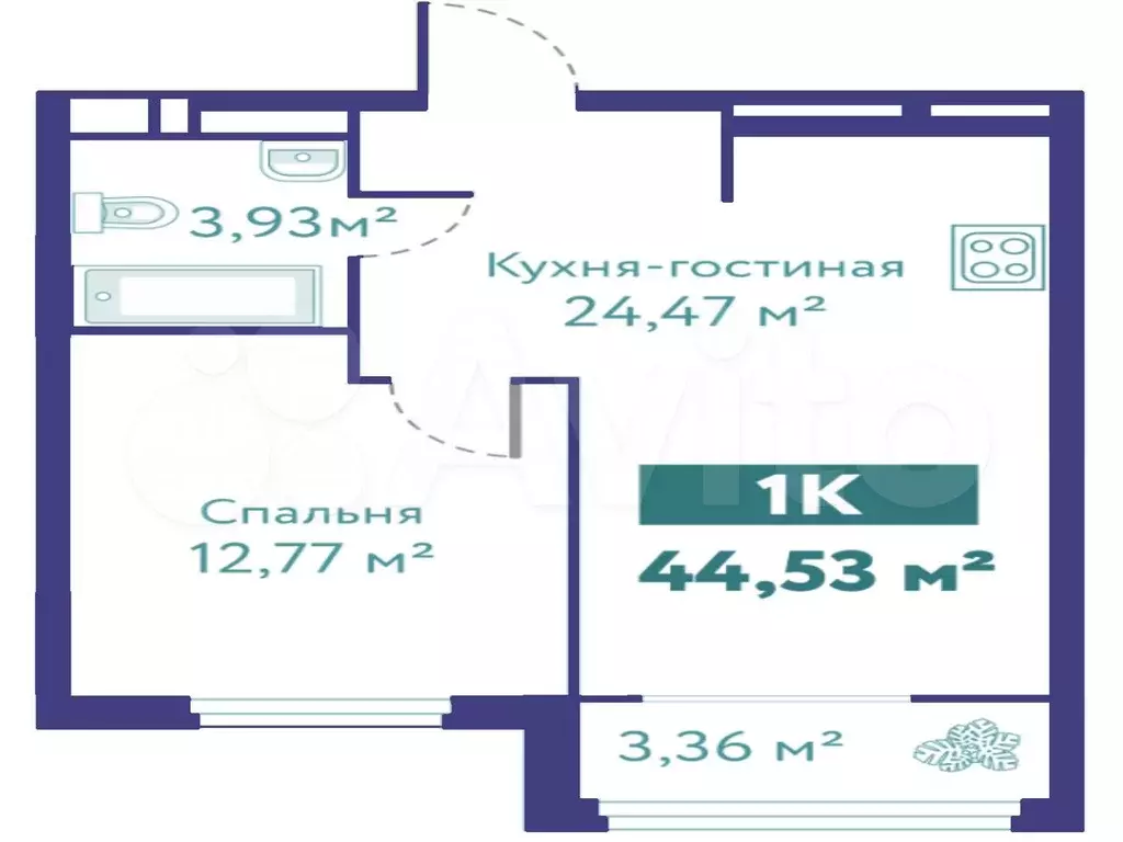 1-к. квартира, 44,5 м, 4/10 эт. - Фото 1
