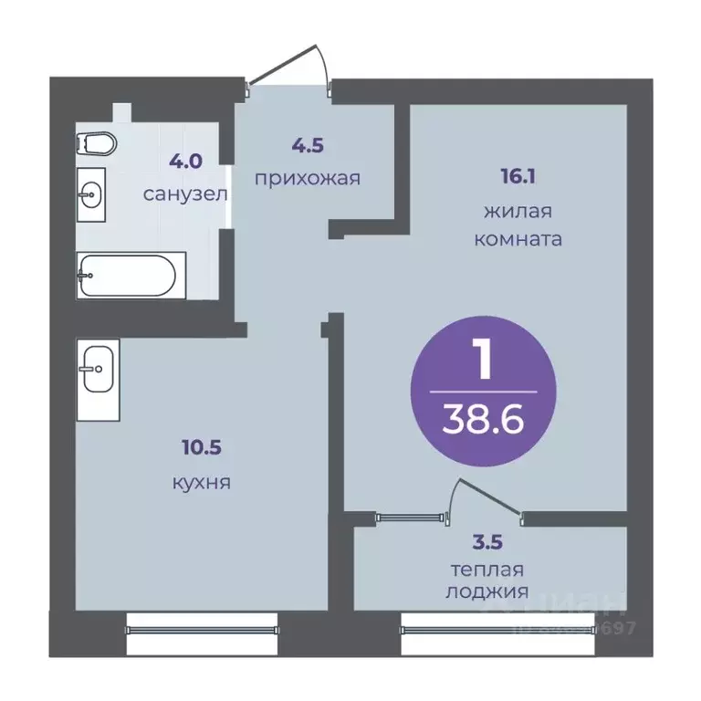 1-к кв. Красноярский край, Красноярск ул. Кутузова (35.1 м) - Фото 1