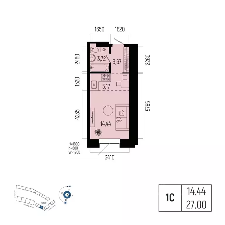 1-к кв. Башкортостан, Уфа Глумилино-1 мкр, Новатор жилой комплекс ... - Фото 0