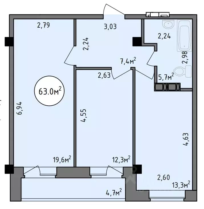 2-к кв. Хакасия, Абакан Советская ул., 123 (63.0 м) - Фото 1