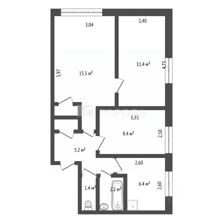 3-к кв. Алтайский край, Барнаул пер. Малый Прудской, 37 (52.0 м) - Фото 2