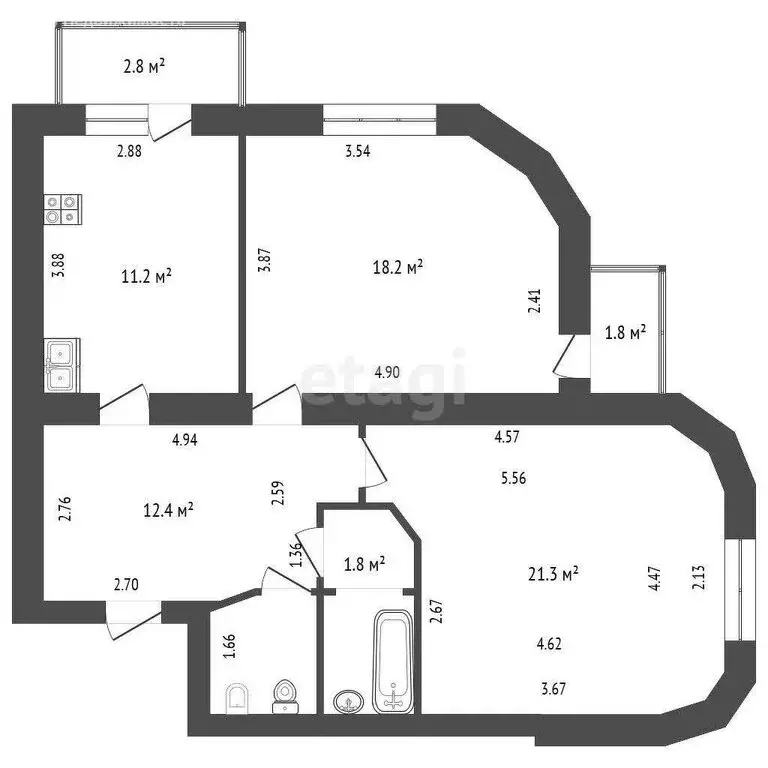 2-комнатная квартира: Тюмень, Харьковская улица, 48А (70.6 м) - Фото 0
