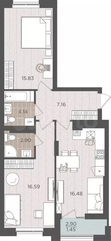 2-к. квартира, 64,6 м, 9/9 эт. - Фото 1