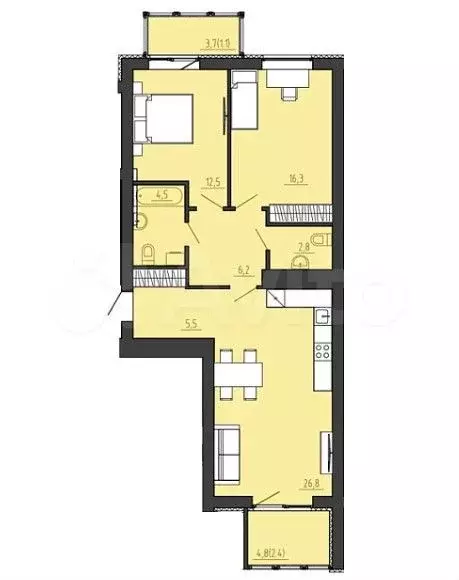 2-к. квартира, 83,1 м, 6/8 эт. - Фото 1