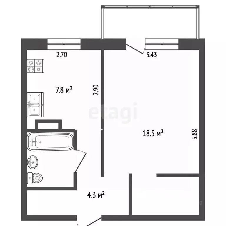 1-к кв. Вологодская область, Вологда ул. Пугачева, 87 (35.2 м) - Фото 2