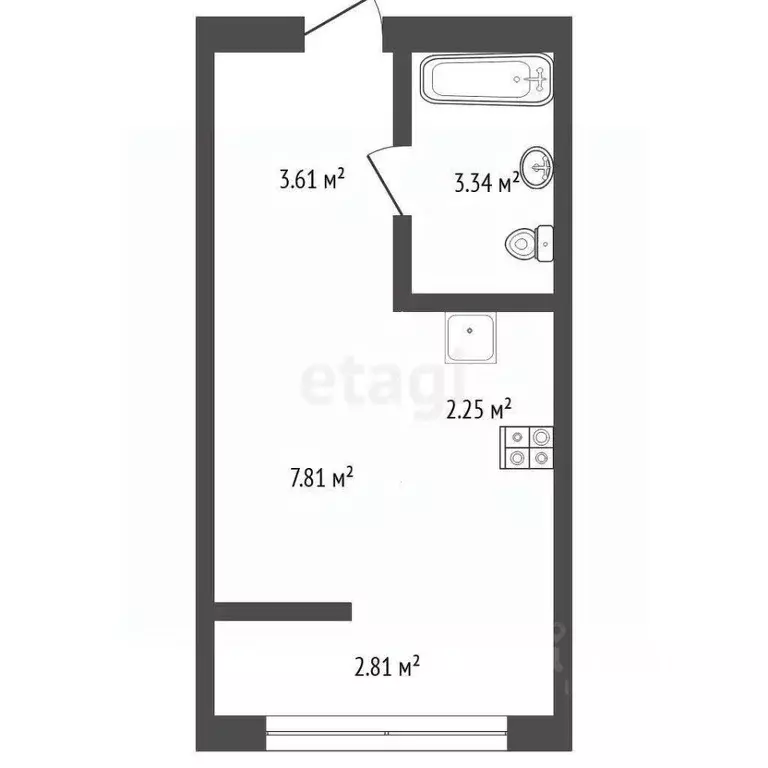 Студия Тюменская область, Тюмень ул. Республики, 203к1 (19.82 м) - Фото 2