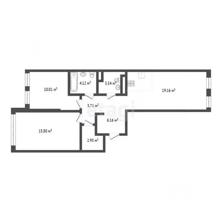 3-к кв. Тюменская область, Тюмень ул. Новоселов, 105 (65.2 м) - Фото 2