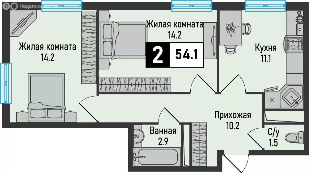 2-комнатная квартира: Железноводск, посёлок Иноземцево, посёлок ... - Фото 0