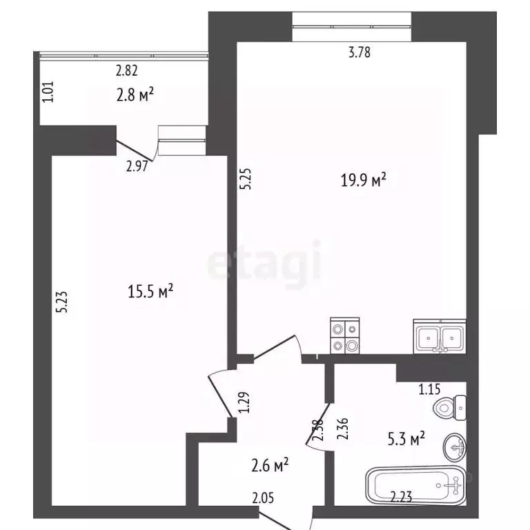 1-к кв. Тюменская область, Тюмень ул. Фармана Салманова, 12 (43.9 м) - Фото 2