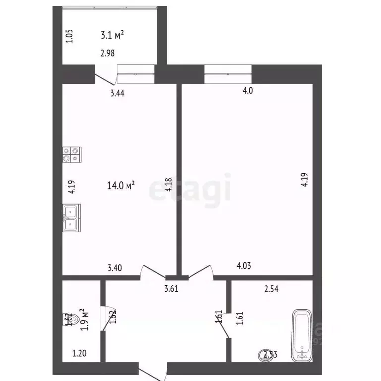 1-к кв. Тамбовская область, Тамбов Мичуринская ул., 213В (42.9 м) - Фото 2