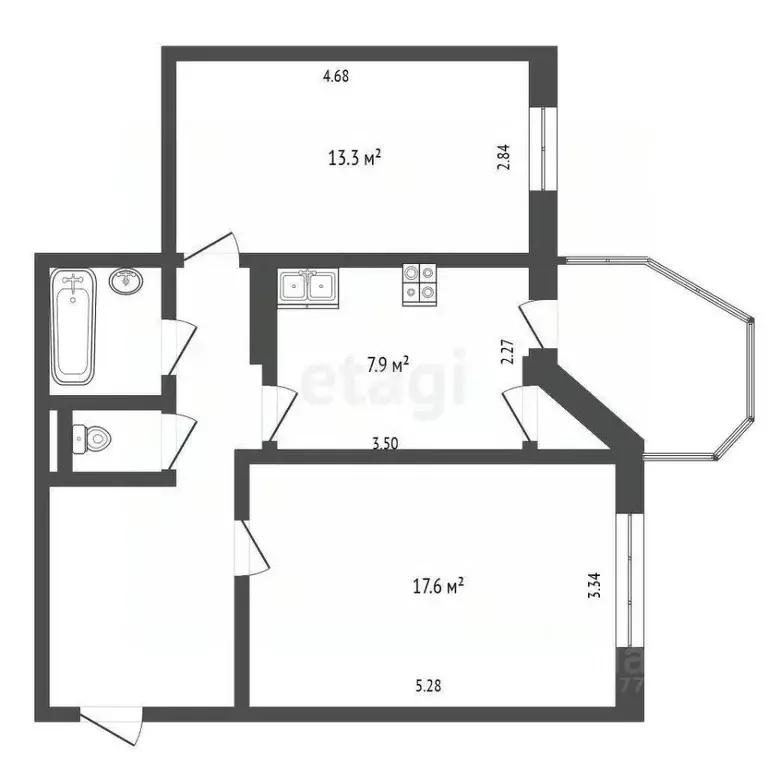 2-к кв. Ямало-Ненецкий АО, Ноябрьск ул. Интернационалистов, 6Б (53.7 ... - Фото 2