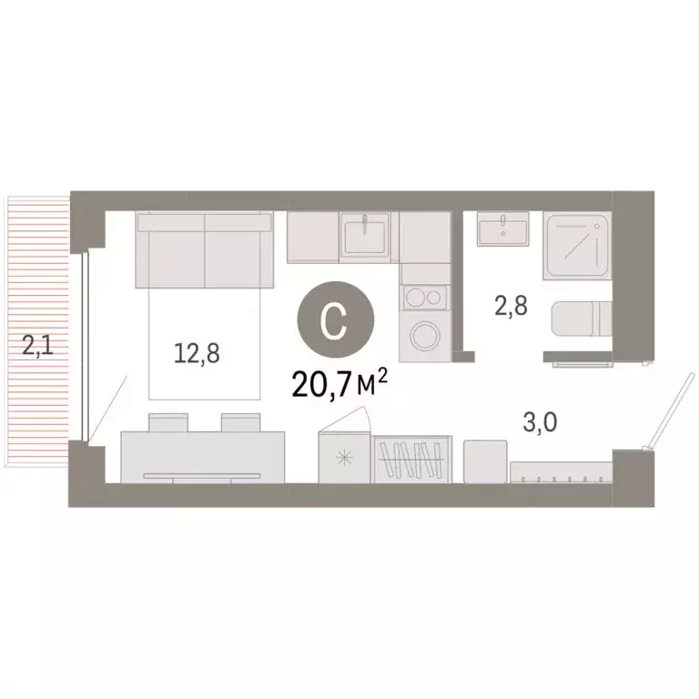 Квартира-студия: Новосибирск, квартал Лебедевский, 1/3 (20.7 м) - Фото 2
