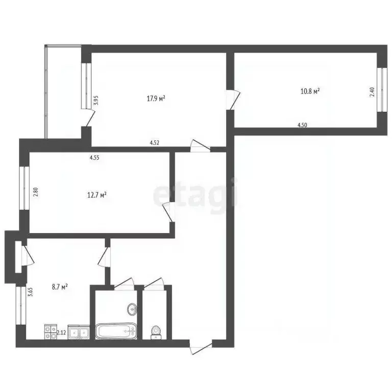 3-к кв. Калужская область, Людиново ул. Толстого, 67 (66.6 м) - Фото 2