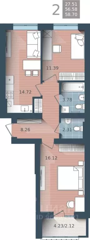 2-к кв. Калининградская область, Калининград ул. Сержанта Мишина, 81к2 ... - Фото 0