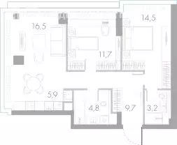 2-комнатная квартира: Москва, Кутузовский проезд, 16А/1 (66.3 м) - Фото 1
