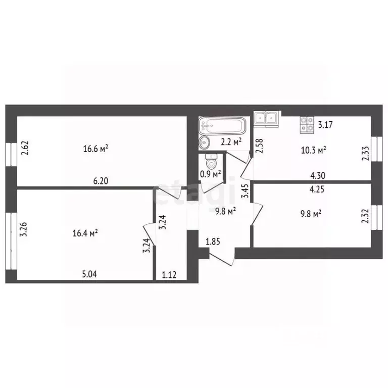 3-к кв. Санкт-Петербург ул. Полозова, 10 (66.2 м) - Фото 2