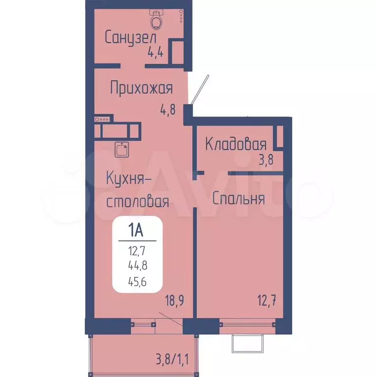 1-к. квартира, 45,6 м, 15/17 эт. - Фото 0