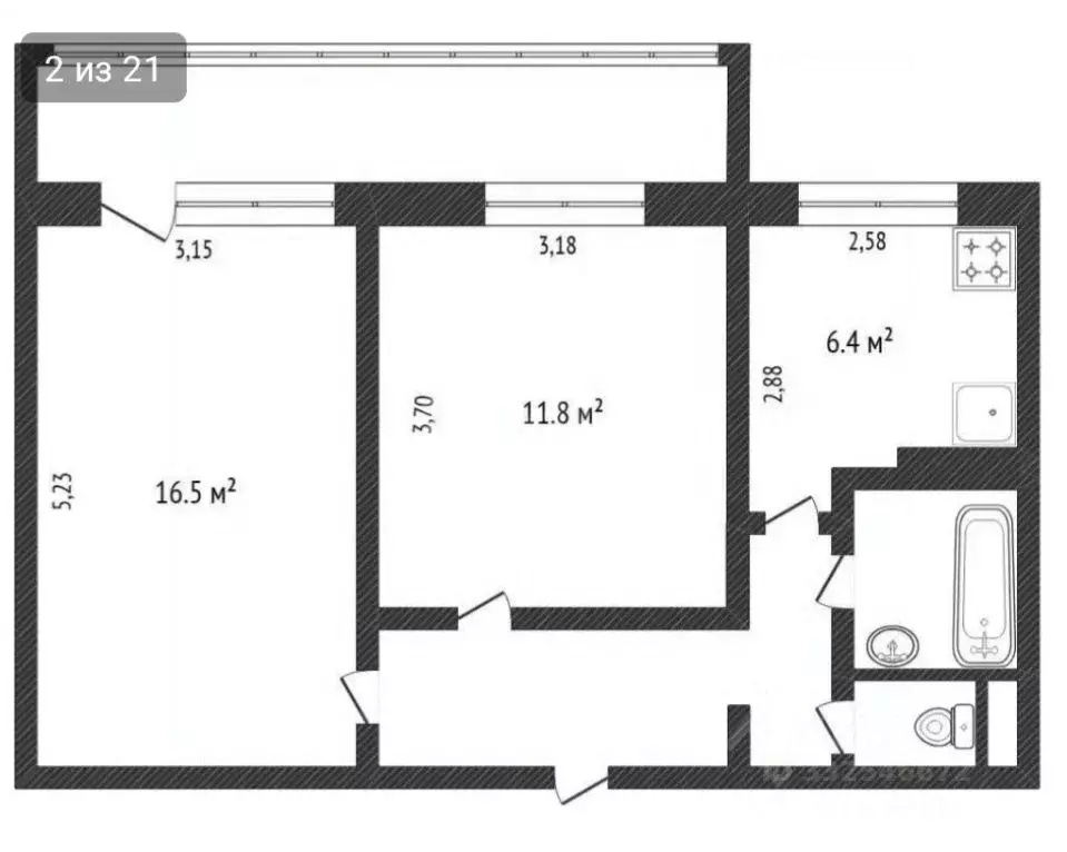 2-к кв. Белгородская область, Белгород ул. Губкина, 31 (45.0 м) - Фото 2