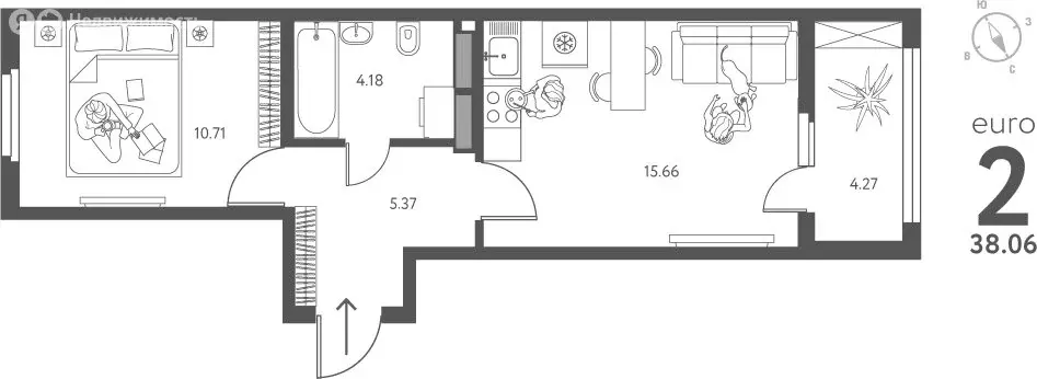 1-комнатная квартира: Липецк, улица Перова, 2 (38.06 м) - Фото 1