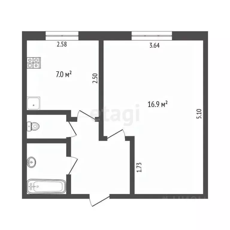 1-к кв. Тюменская область, Тюмень ул. 30 лет Победы, 73 (30.8 м) - Фото 1