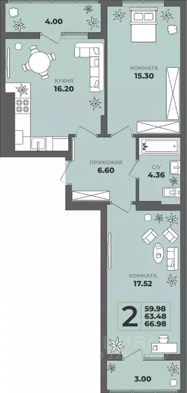 2-к кв. Калининградская область, Калининград ул. Генерала Толстикова, ... - Фото 1