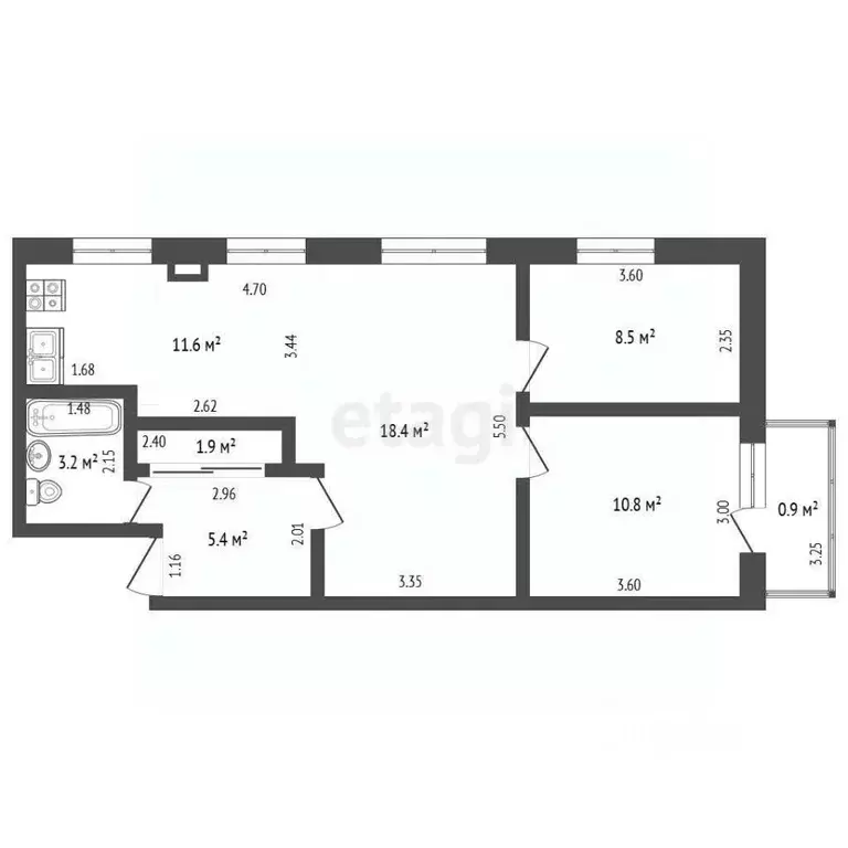 3-к кв. Башкортостан, Стерлитамак просп. Октября, 3 (64.0 м) - Фото 2