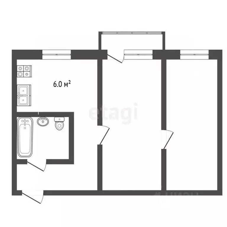 2-к кв. Томская область, Томск пер. Нахимова, 4 (44.0 м) - Фото 2
