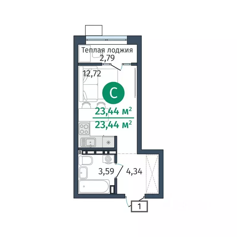 Студия Тюменская область, Тюменский муниципальный округ, д. Дударева ... - Фото 1