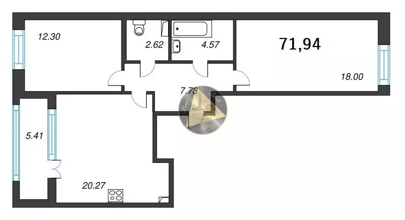 2-к кв. Санкт-Петербург Уральская ул., 25 (71.94 м) - Фото 1