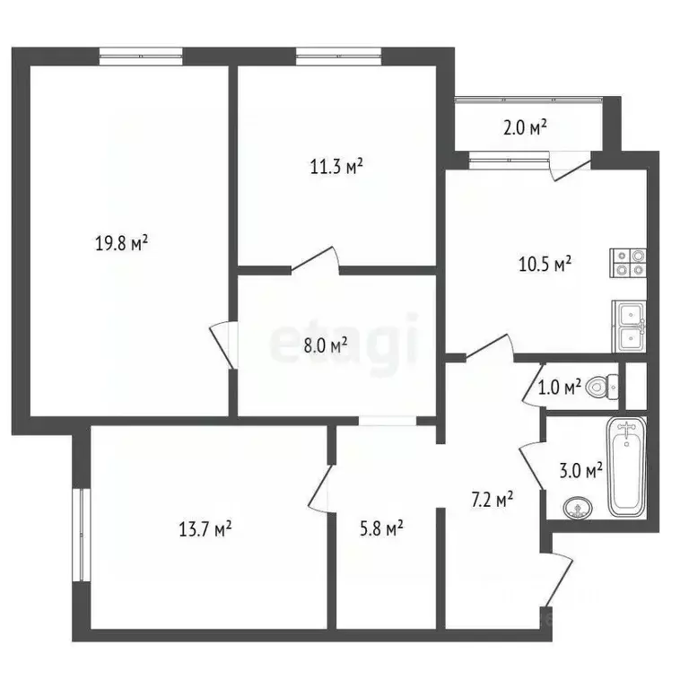 3-к кв. Москва Пятницкое ш., 12к3 (82.2 м) - Фото 1