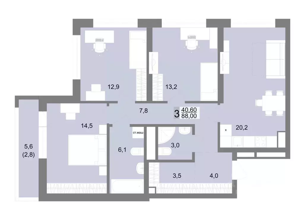 3-к кв. Свердловская область, Екатеринбург ул. Семена Лагоды, 80 (88.0 ... - Фото 0