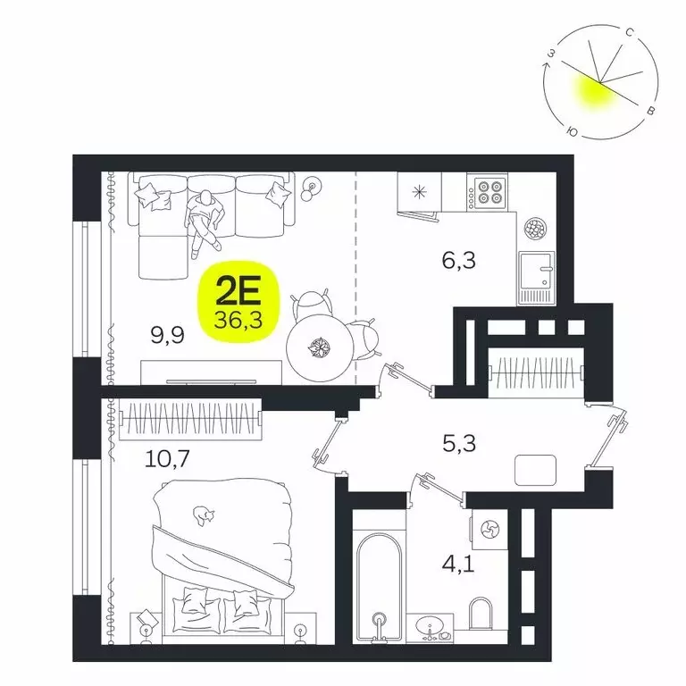 2-комнатная квартира: Екатеринбург, жилой район Южная Ботаника, ЖК ... - Фото 1